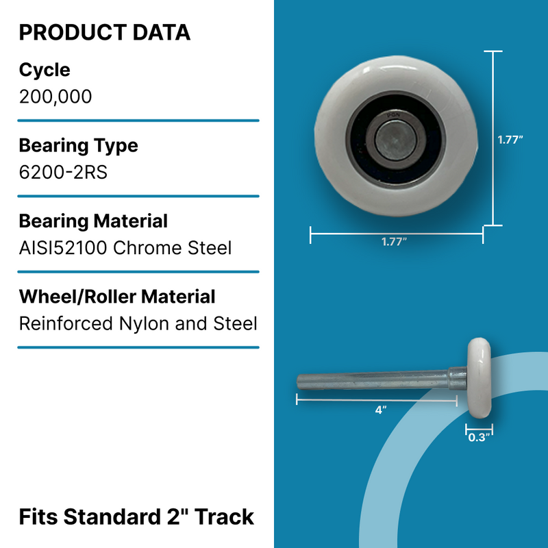 2" Nylon Garage Door Rollers 10 Pack 4” Carbon Steel Stem PGN Bearings