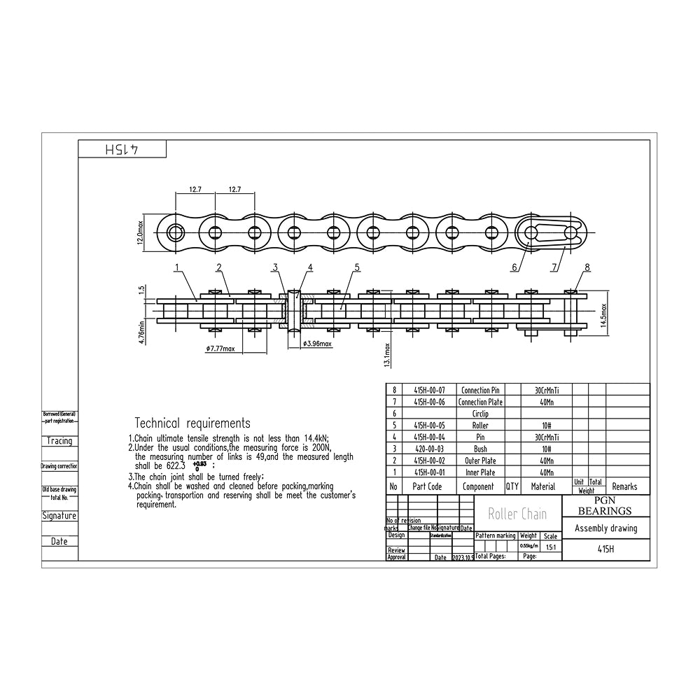#415H 110 Link Heavy Duty Motorized Bike Chain - from 49cc to 80cc for 2-Stroke Bicycle