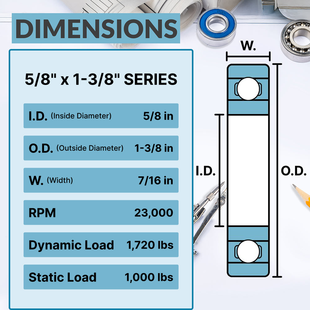 6202-2RS Flanged - 5/8" x 1-3/8" Flanged Ball Bearing