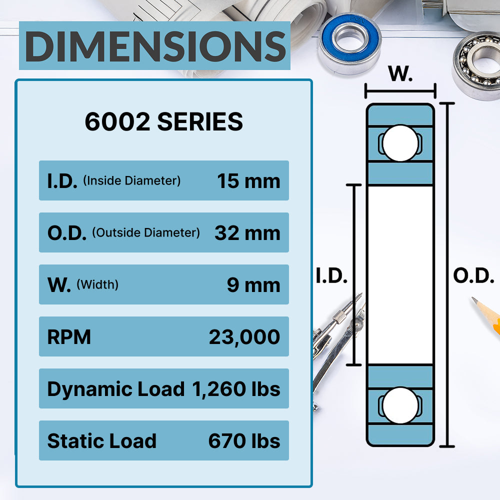 6002-2RS Ball Bearing - C3 Clearance - 15x32x9