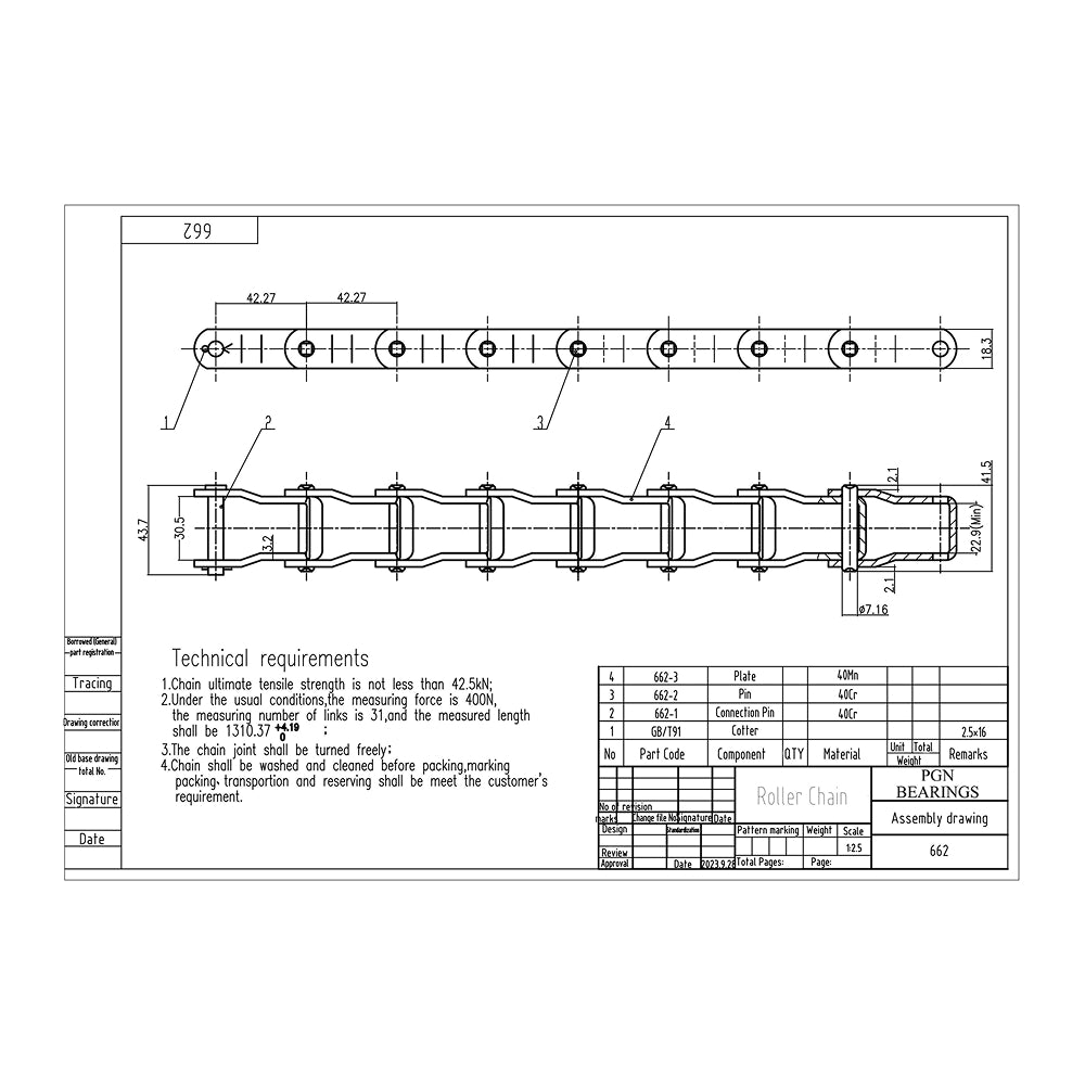 662 Pintle Chain x 10 Feet + 2 Connecting Links