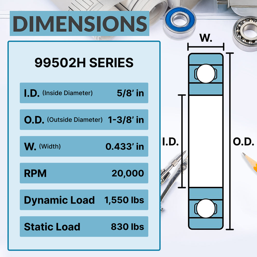 99502H Sealed Ball Bearing - 5/8"x1-3/8"x 0.433"