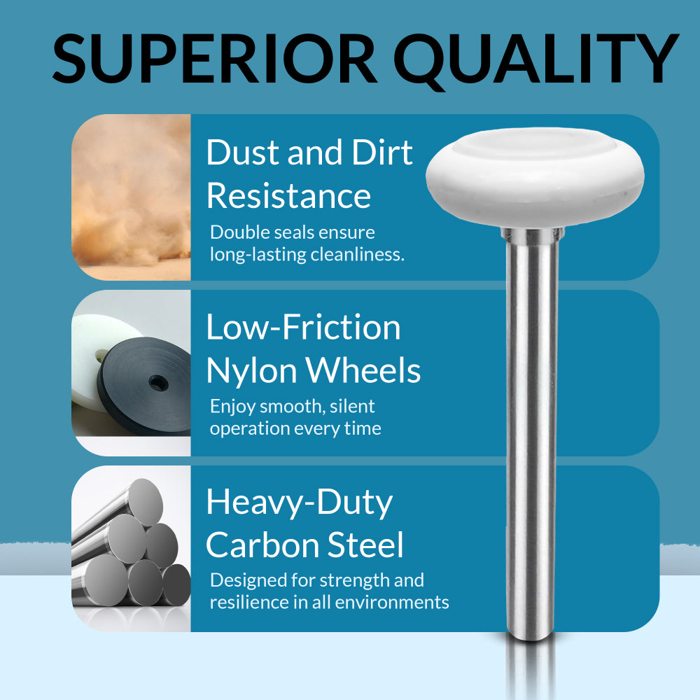 2" Nylon Garage Door Rollers 10 Pack - 4” Carbon Steel Stem with Cap.