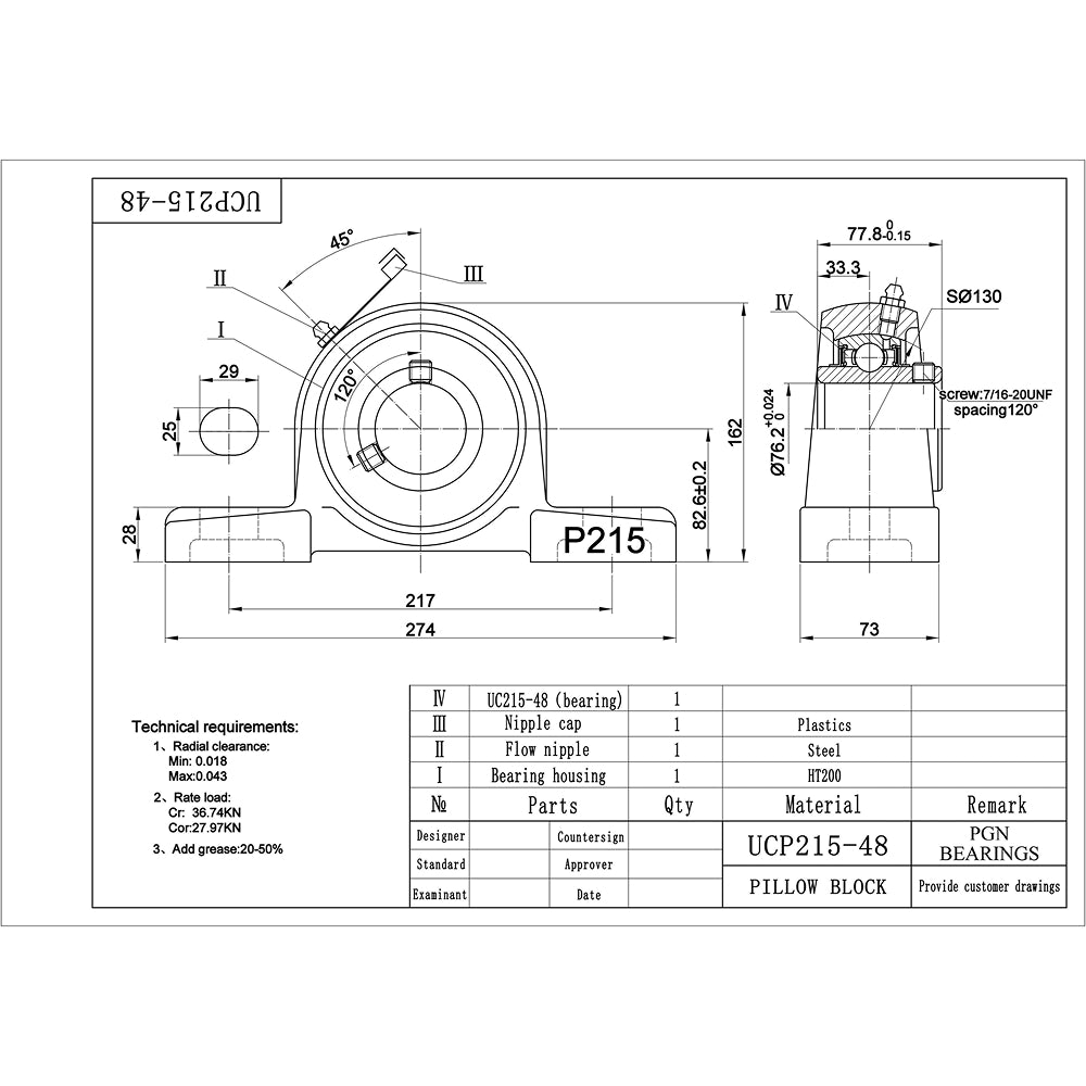 UCP215-48 Pillow Block Mounted Ball Bearing 3" Bore