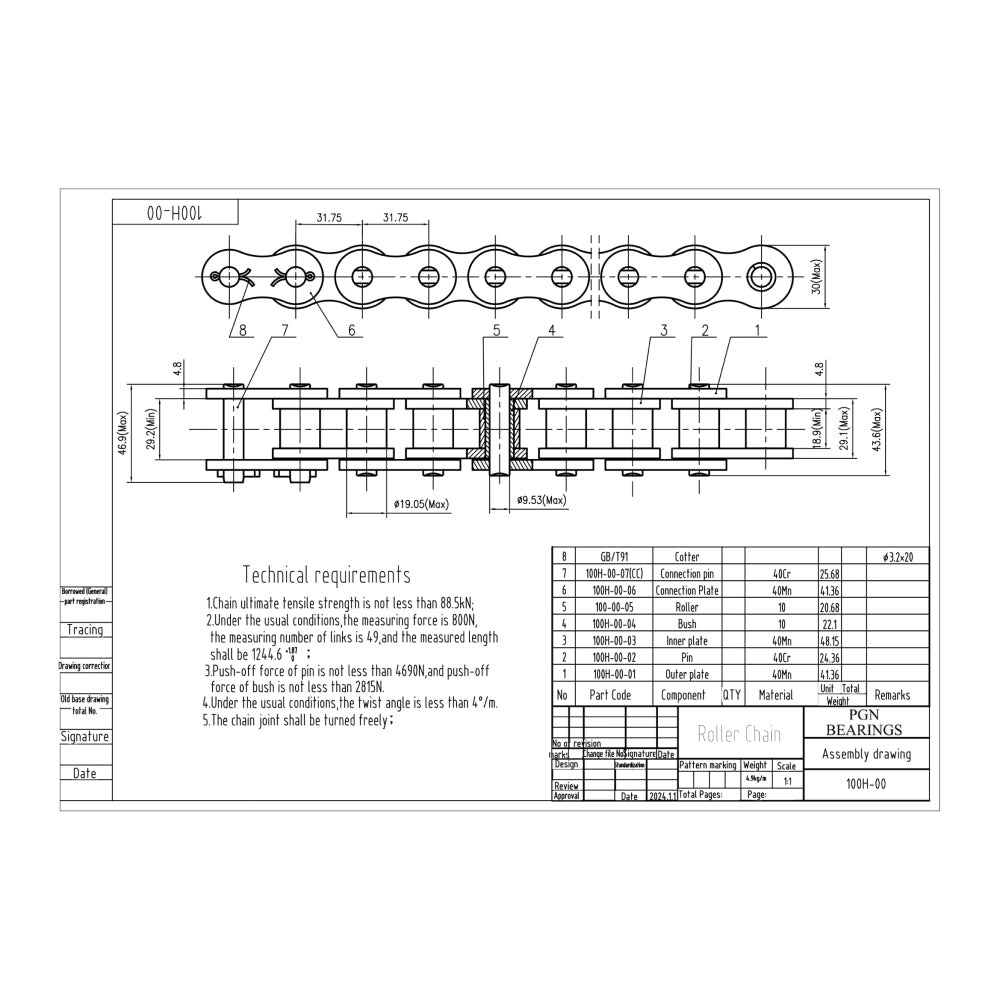 #100H Heavy Duty Roller Chain x 10 feet + 2 Free Connecting Links