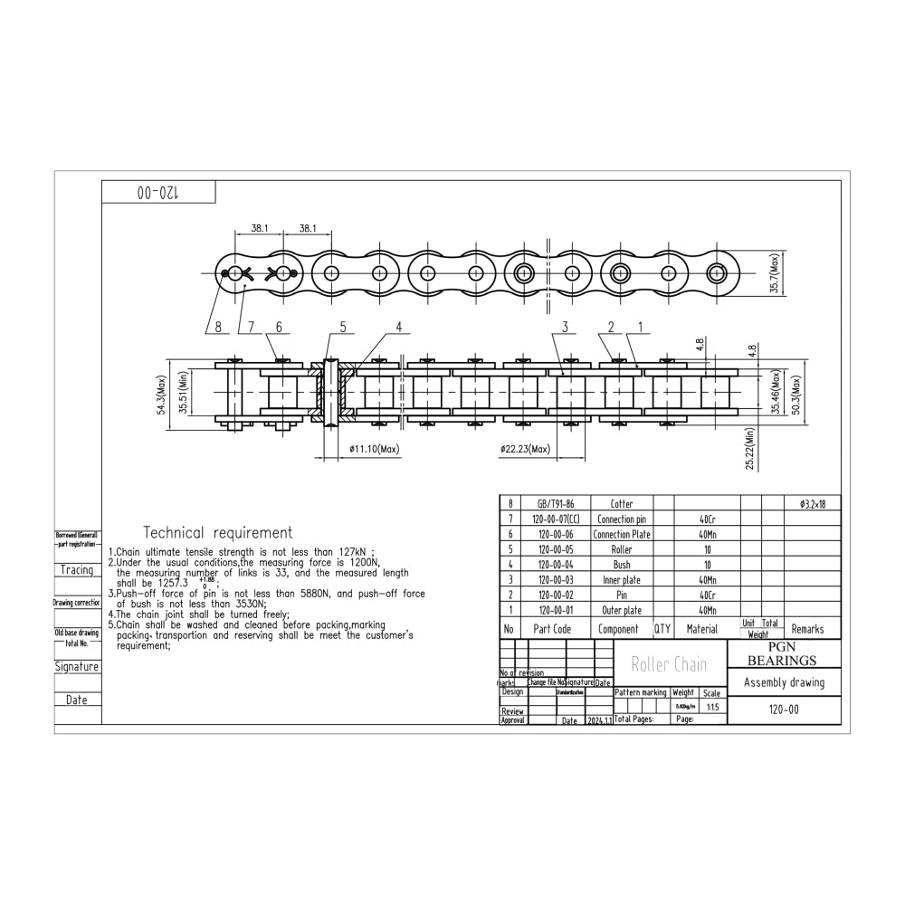 #120 Roller Chain x 10 FEET + 2 Free Connecting Links