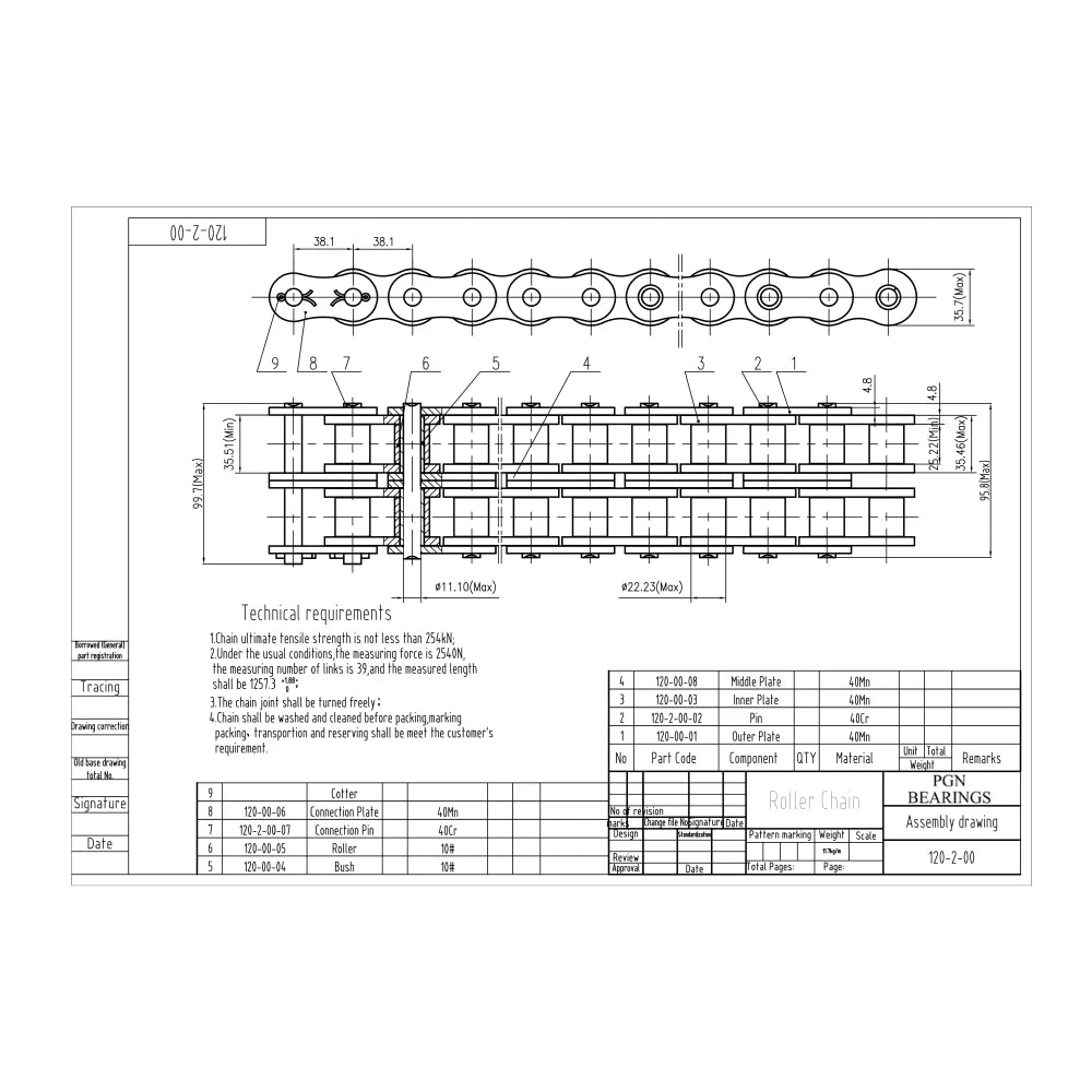 #120-2 Duplex Double Strand Roller Chain x 10 feet + 2 Connecting Links