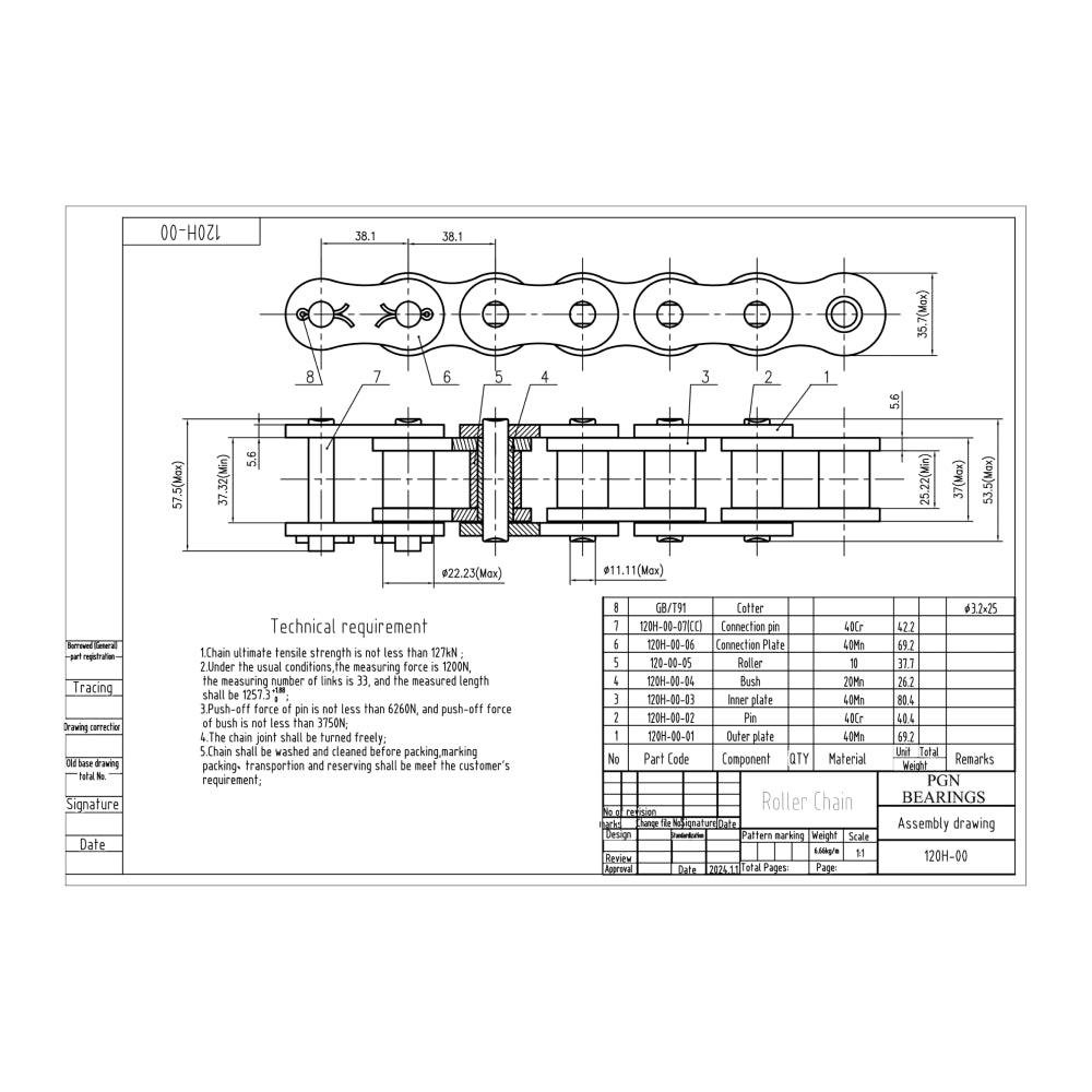 #120H Heavy Duty Roller Chain x 10 feet + 2 Free Connecting Links