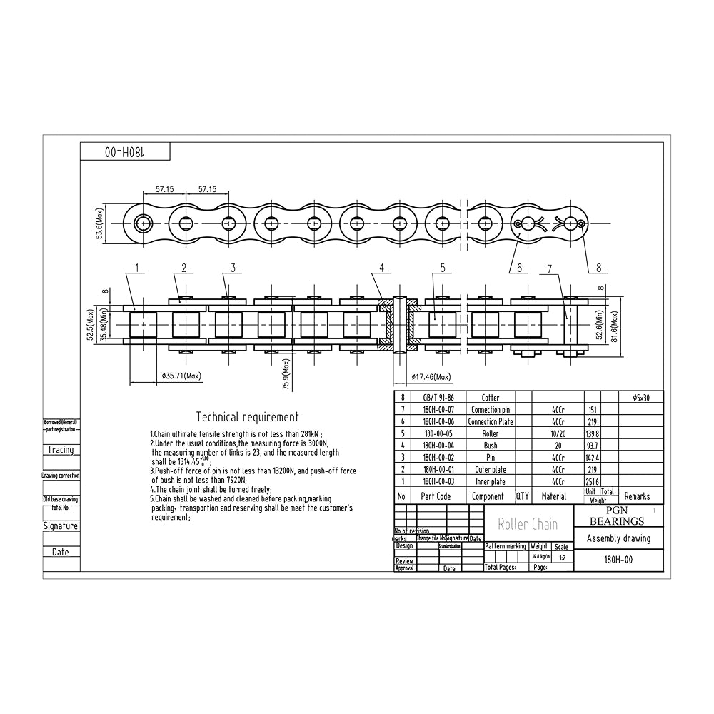 #180H Heavy Duty Roller Chain x 10 Feet + 2 Free Connecting Links
