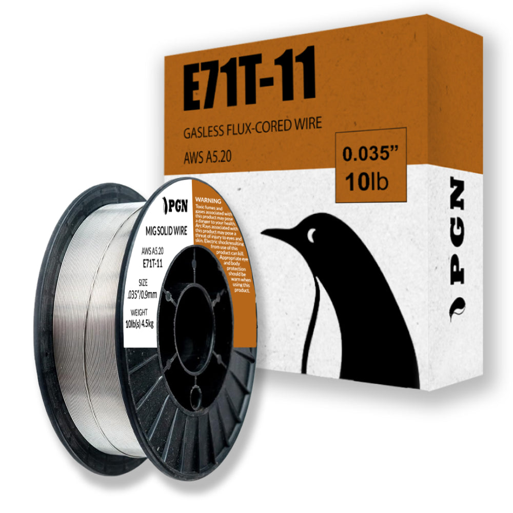 E71T-11 .035" (0.9 mm) Gasless Flux Core Mild Steel MIG Welding Wire - 10 Lbs Spool