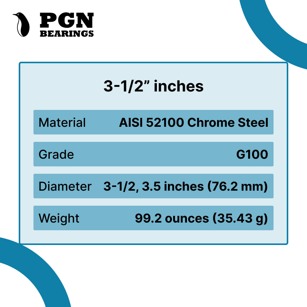 3-1/2" Inch Chrome Steel Bearing Balls (G100 Precision - AISI 52100)