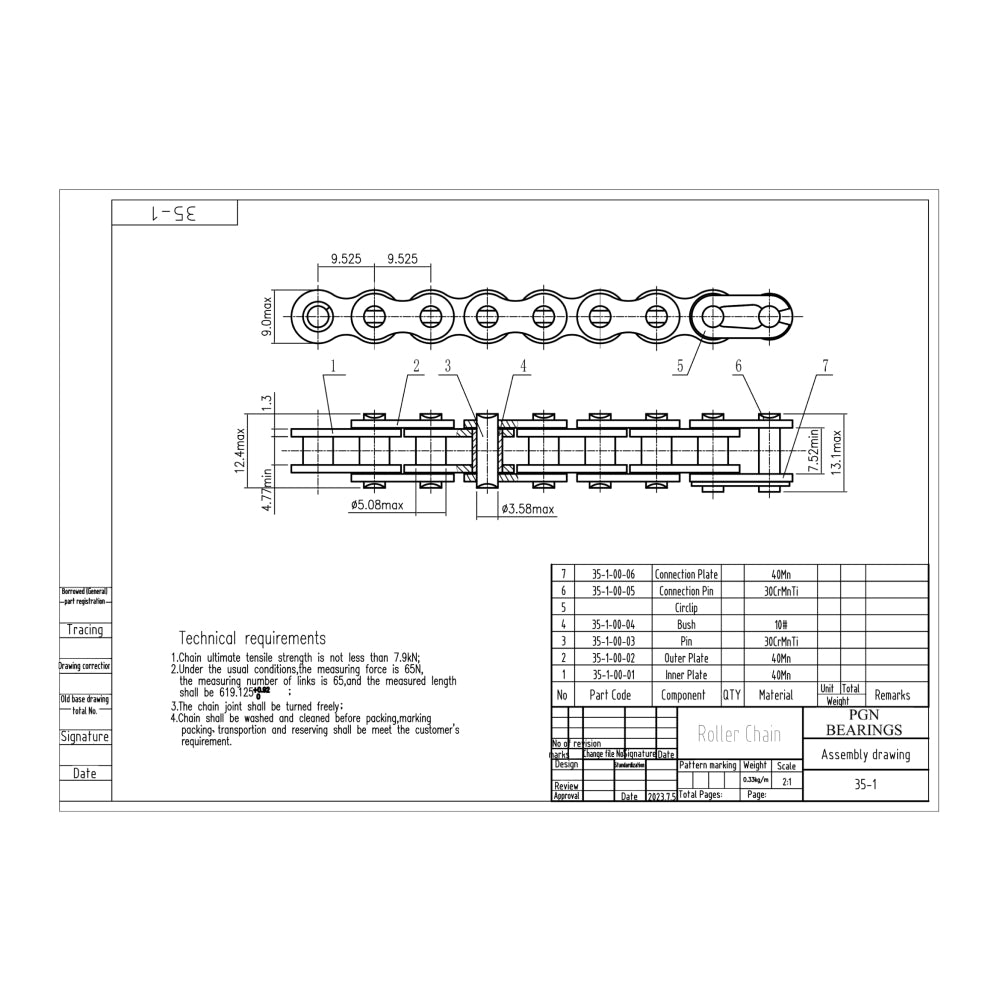 #35 Roller Chain x 10 feet + 2 Free Connecting Links