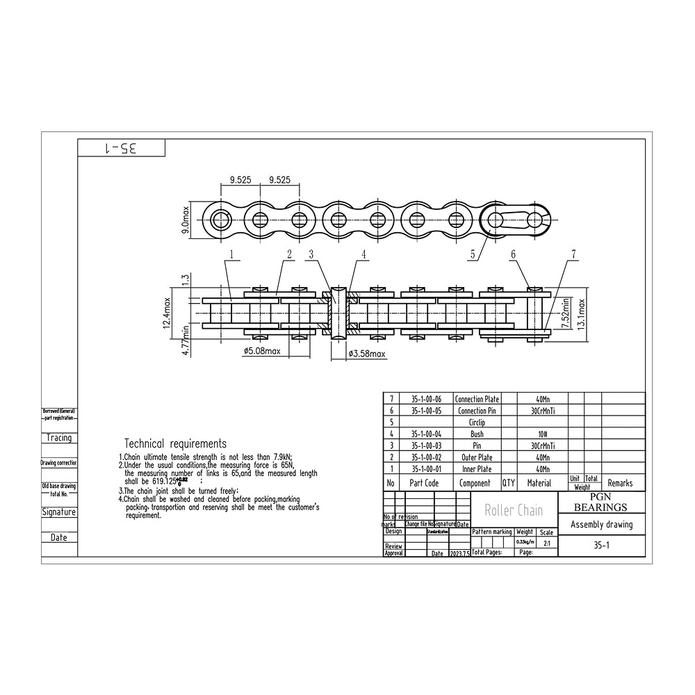 #35 Roller Chain x 50 feet + 5 Free Connecting Links