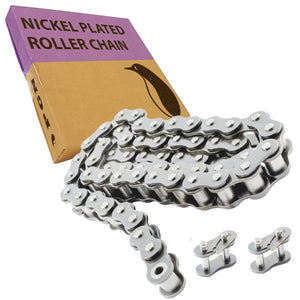 #35NP Nickel Plated Roller Chain x 10 feet - Anti-Corrosion + 2 Free Connecting Links