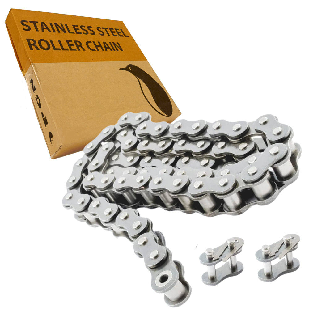 #50SS Stainless Steel Roller Chain x 10 feet + 2 Free Connecting Links