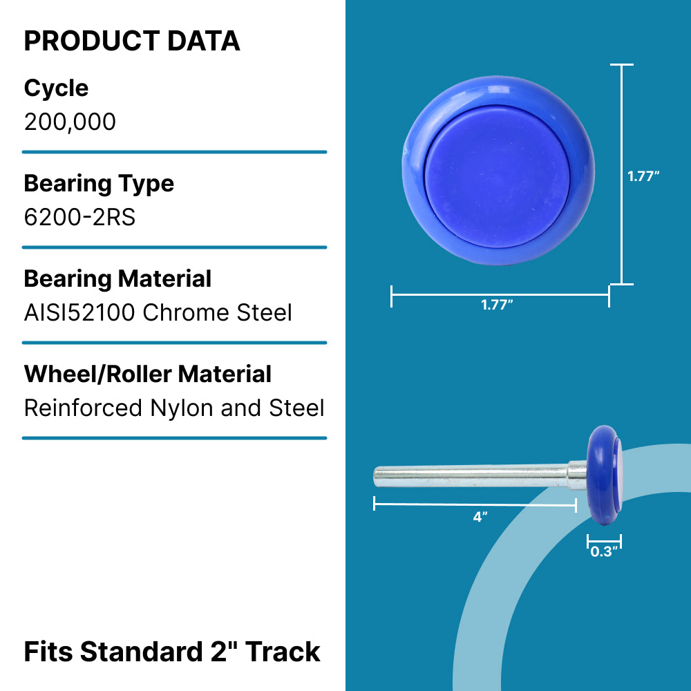 2" Nylon Blue Garage Door Rollers 10 Pack - 4” Carbon Steel Stem with Cap