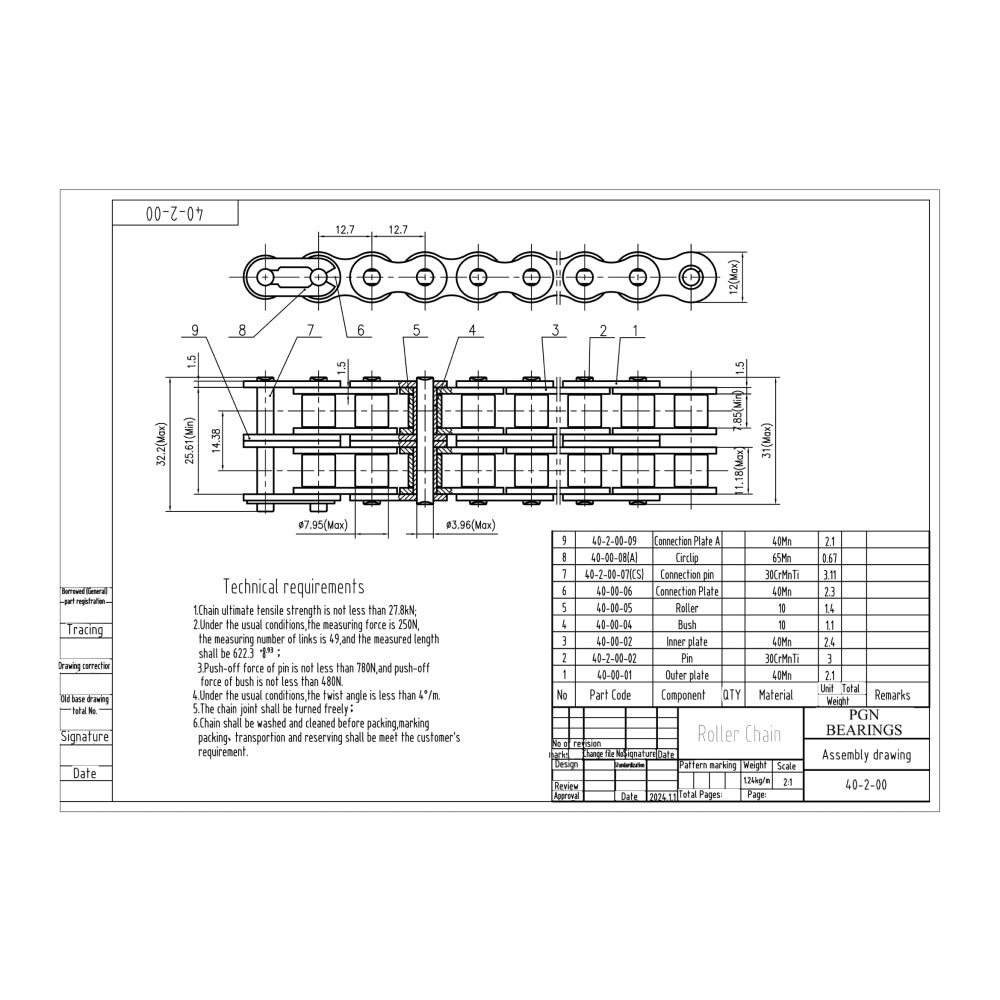 #40-2 Duplex Double Strand Roller Chain x 10 feet + 2 Connecting Links