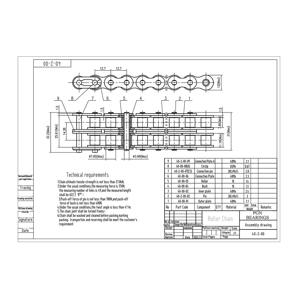 #40-2 Duplex Double Strand Roller Chain x 10 feet + 2 Connecting Links