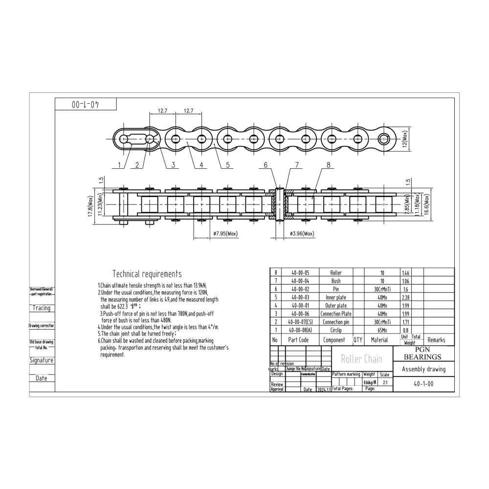 #40 Roller Chain x 3 feet + Free Connecting Link