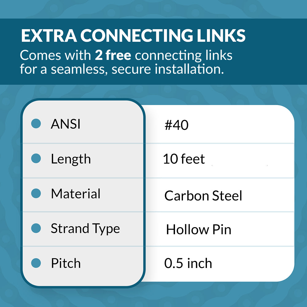 #40HP Hollow Pin Roller Chain x 10 feet + 2 Connecting Link