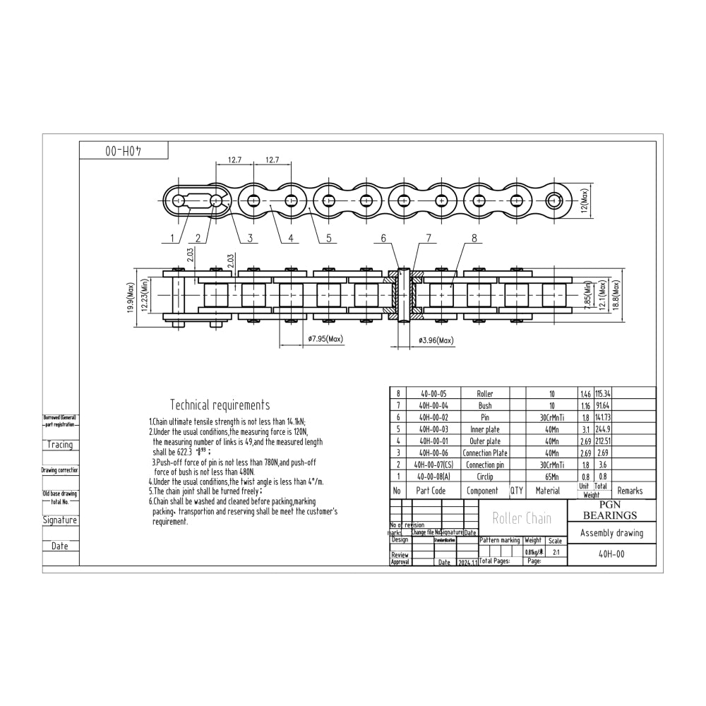 #40H Heavy Duty Roller Chain x 10 feet + 2 Free Connecting Links