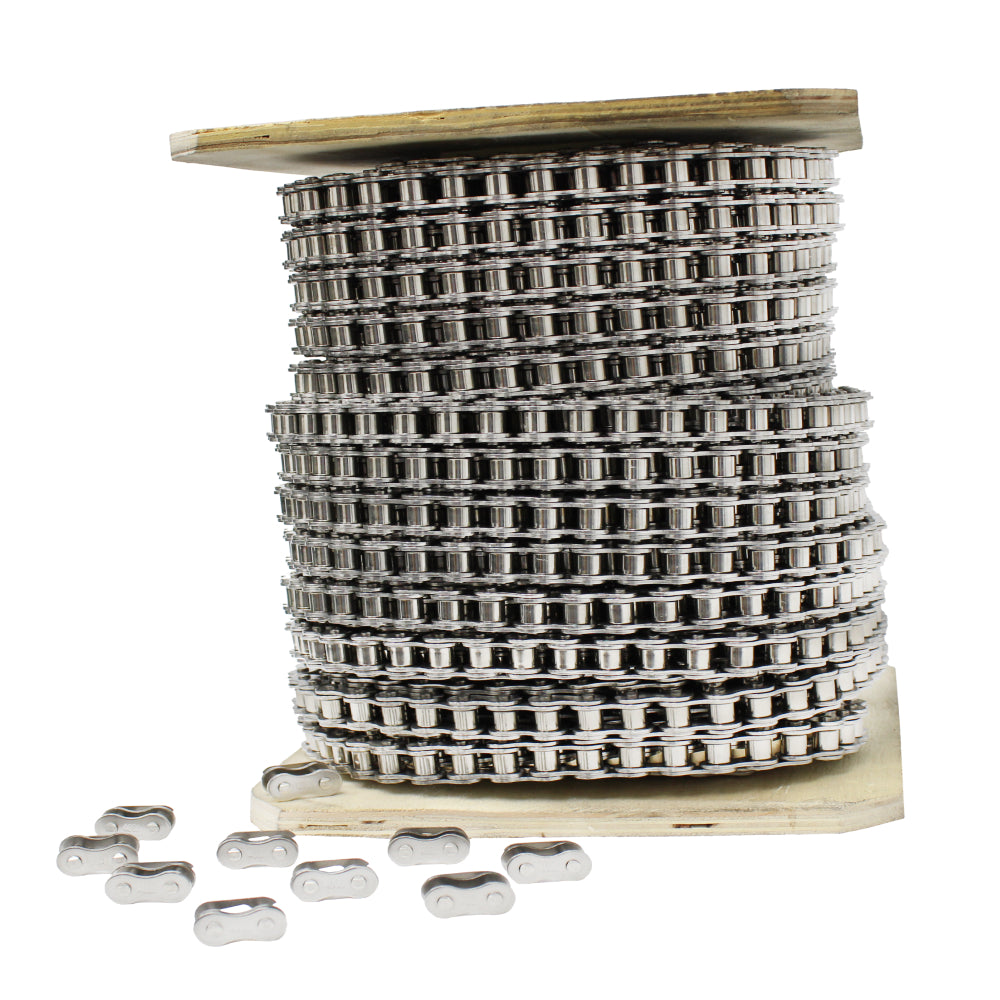 #40 Stainless Steel Roller Chain x 100 Feet + 10 Free Connecting Links