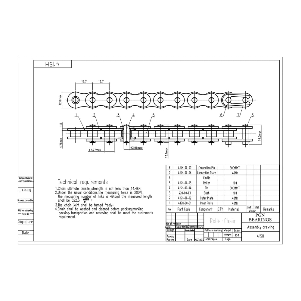 #415H 110 Link Heavy Duty Motorized Bike Chain - from 49cc to 80cc for 2-Stroke Bicycle