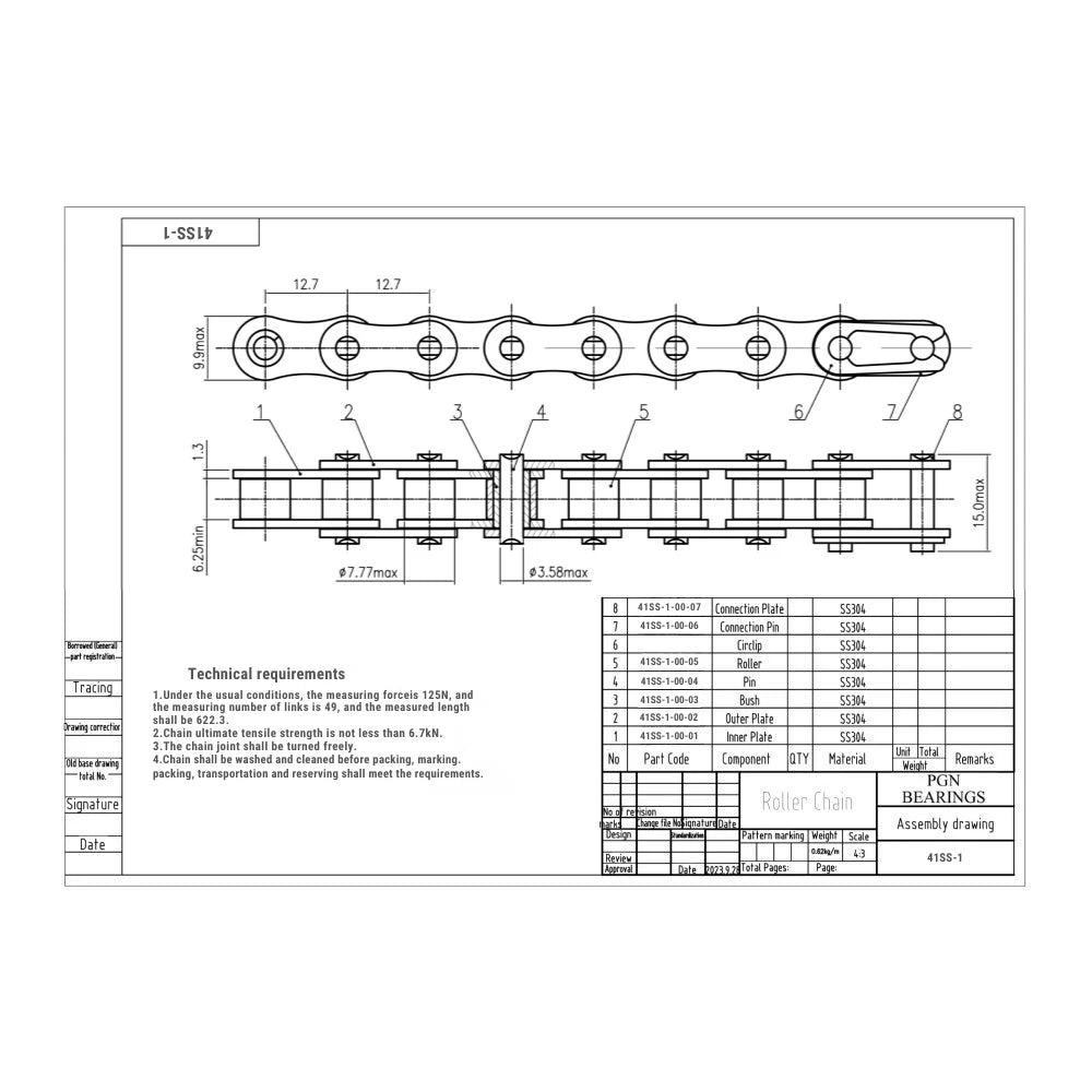 #41SS Stainless Steel Roller Chain x 10 feet + 2 Free Connecting Links