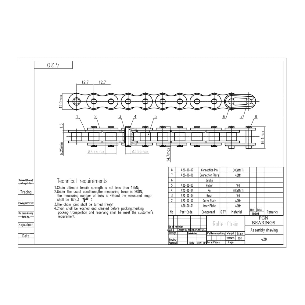 #420 Motorcycle Chain 10ft (240 Links) + 2 Connecting Links