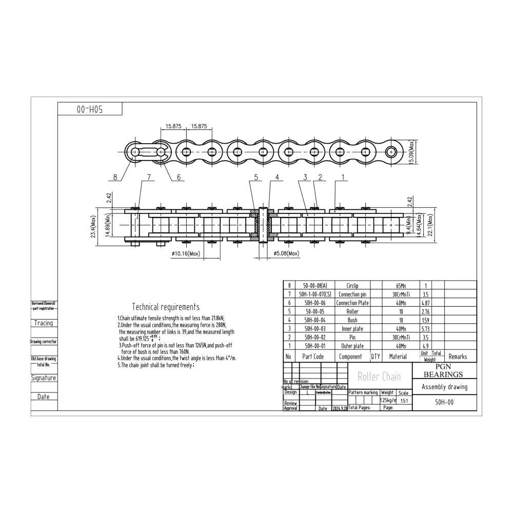 #50H Heavy Duty Roller Chain x 10 feet + 2 Free Connecting Links