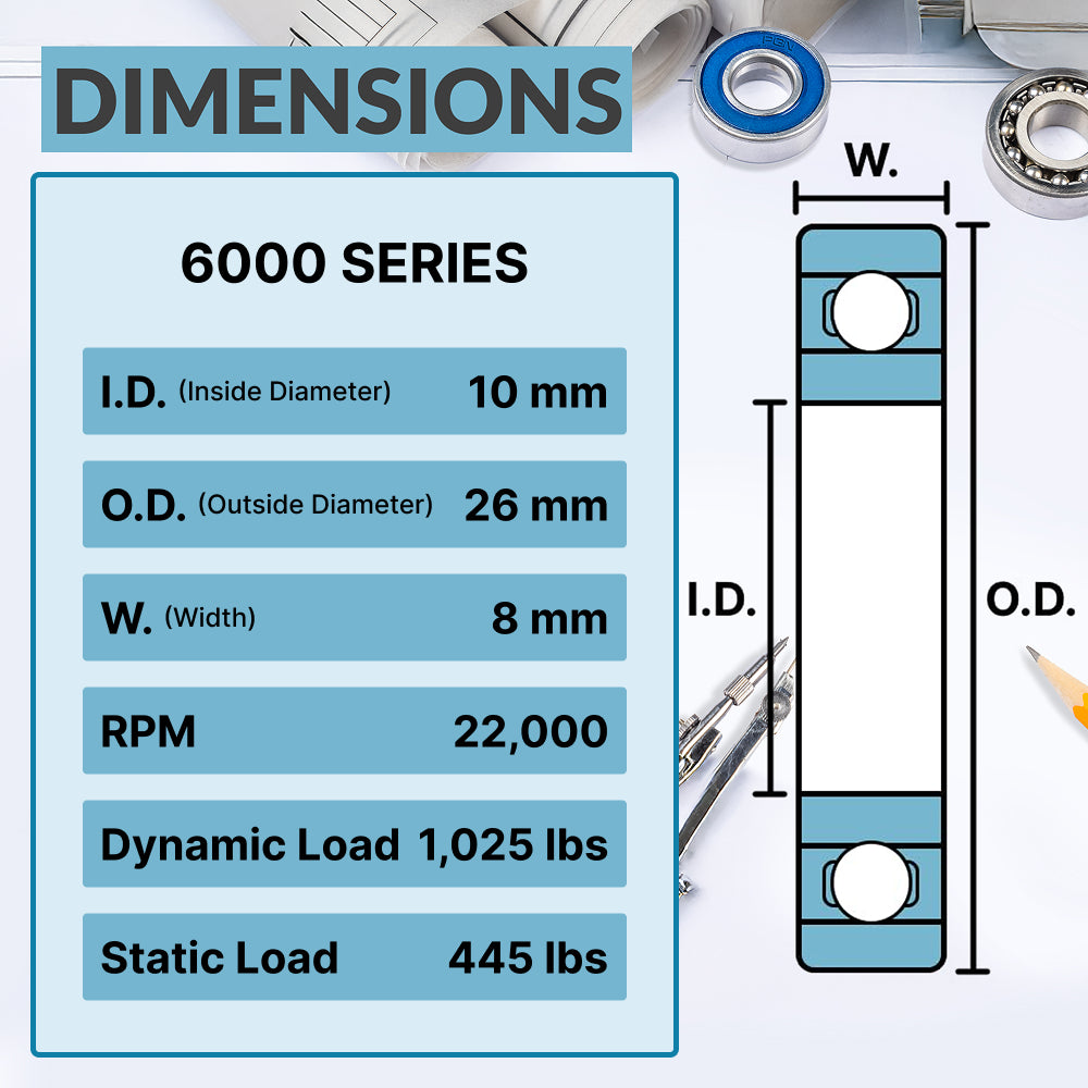 6000-ZZ Ball Bearing - C3 Clearance - 10x26x8