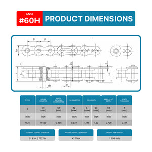 #60H Heavy Duty Roller Chain x 50 feet + 5 Free Links – PGN – PGN Bearings
