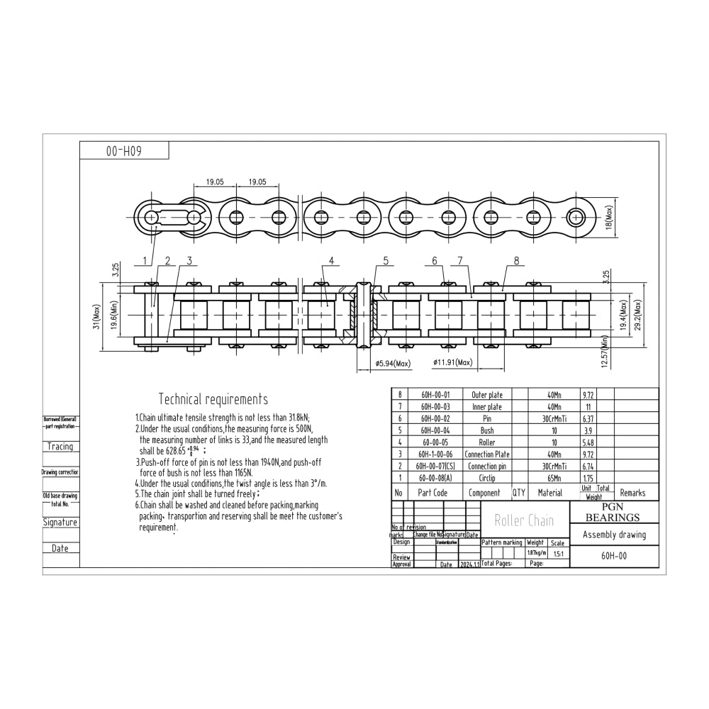 #60H Heavy Duty Roller Chain x 50 feet + 5 Free Connecting Links