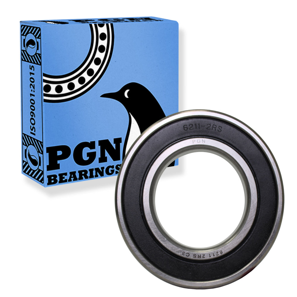 6211-2RS Ball Bearing - Lubricated Chrome Steel Sealed - 55x100x21