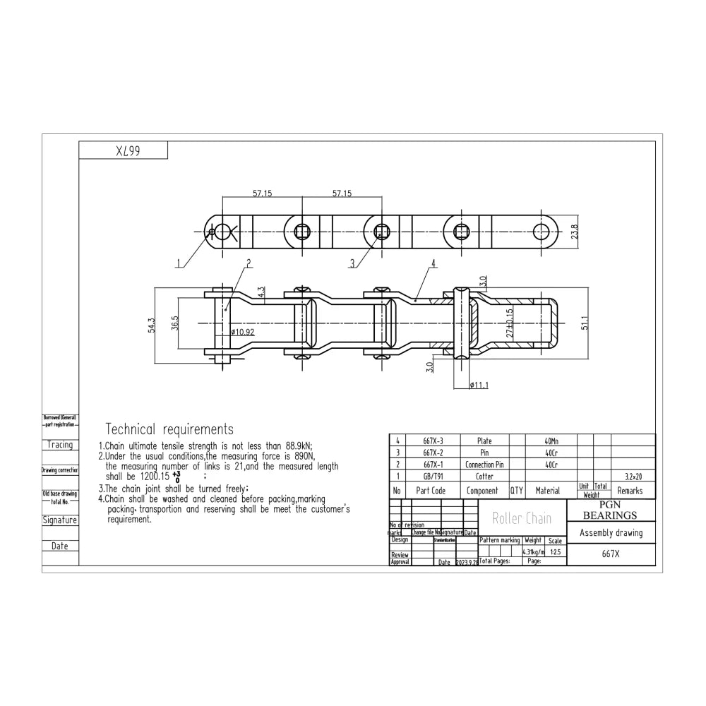 667X Pintle Chain x 10 Feet + 2 Connecting Links