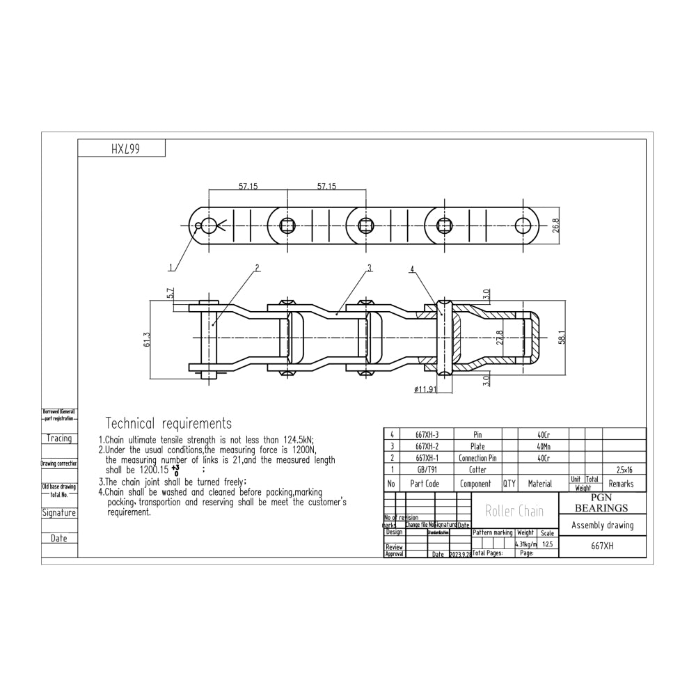 667XH Pintle Chain x 10 Feet + 2 Connecting Links