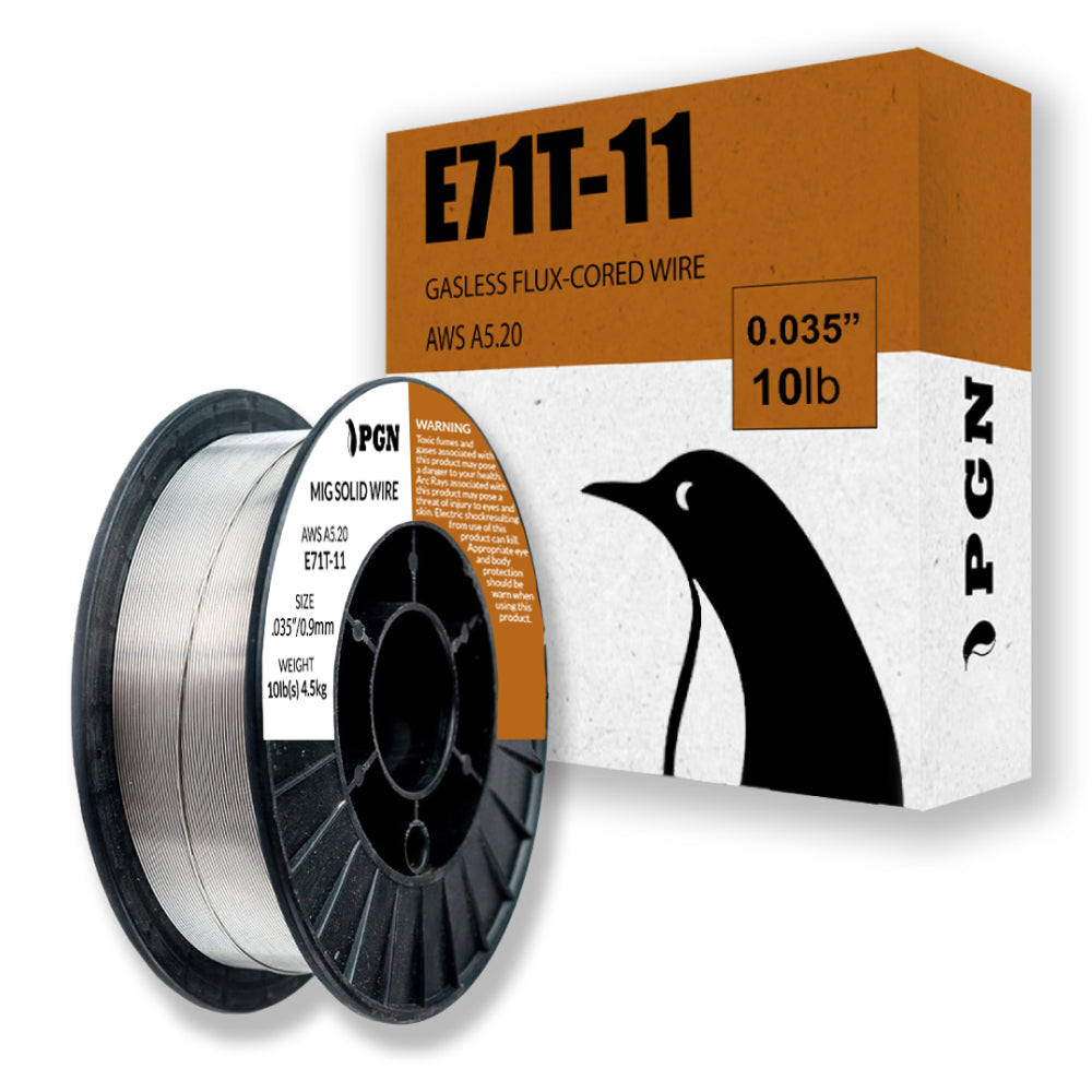 E71T-11 .035" (0.9 mm) Gasless Flux Core Mild Steel MIG Welding Wire - 10 Lbs Spool