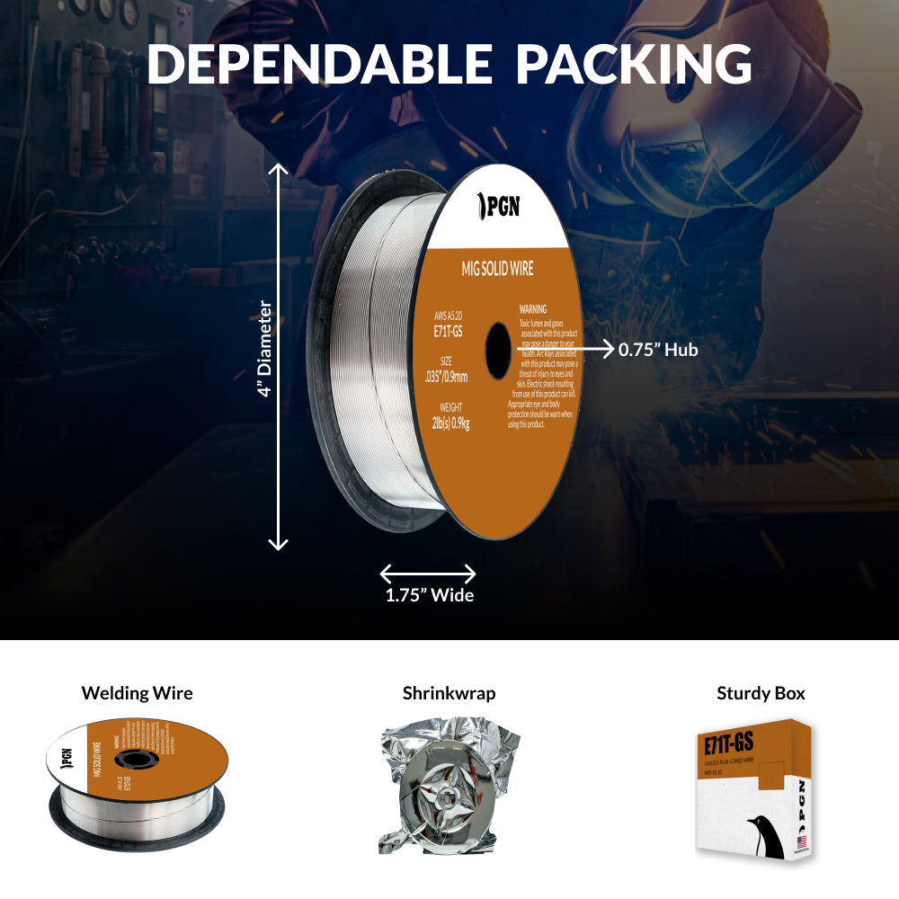 E71T-GS .035" (0.9 mm) Gasless Flux Core Mild Steel MIG Welding Wire - 2 Lbs Spool