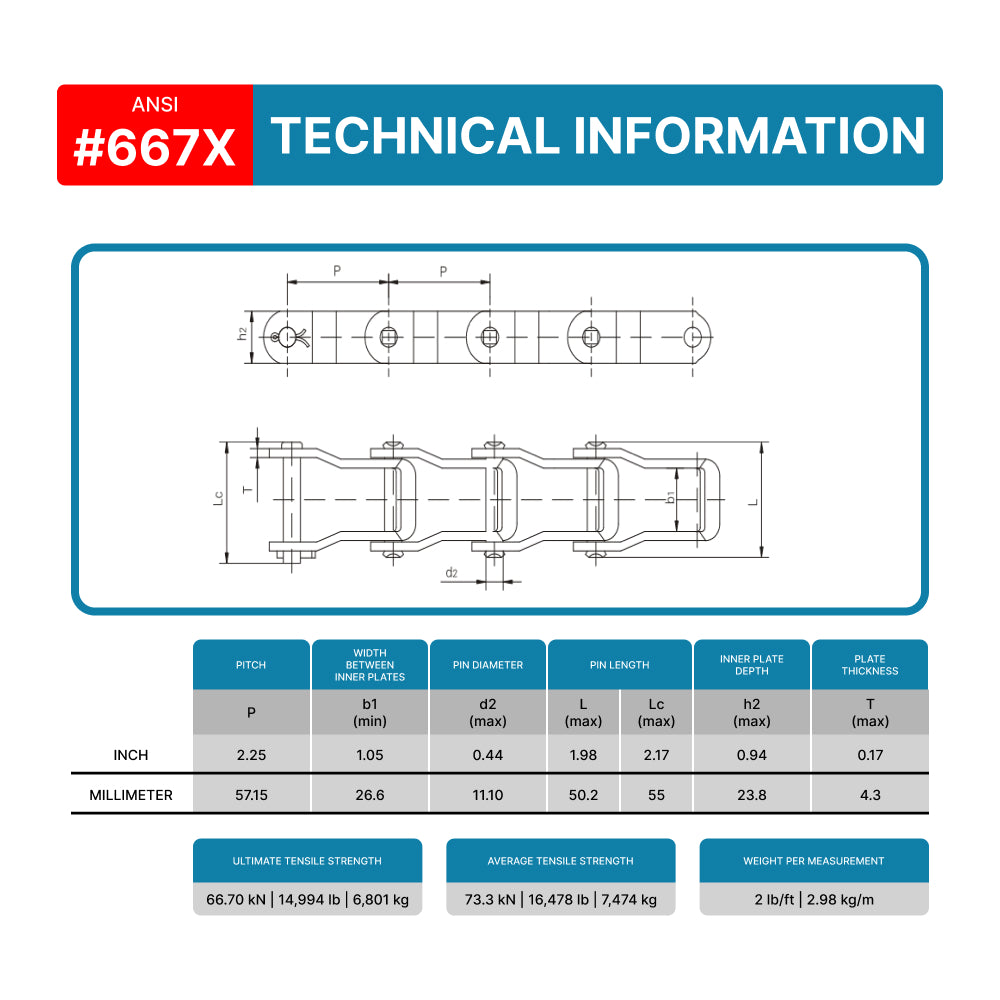 667X Pintle Chain x 10 Feet + 2 Connecting Links