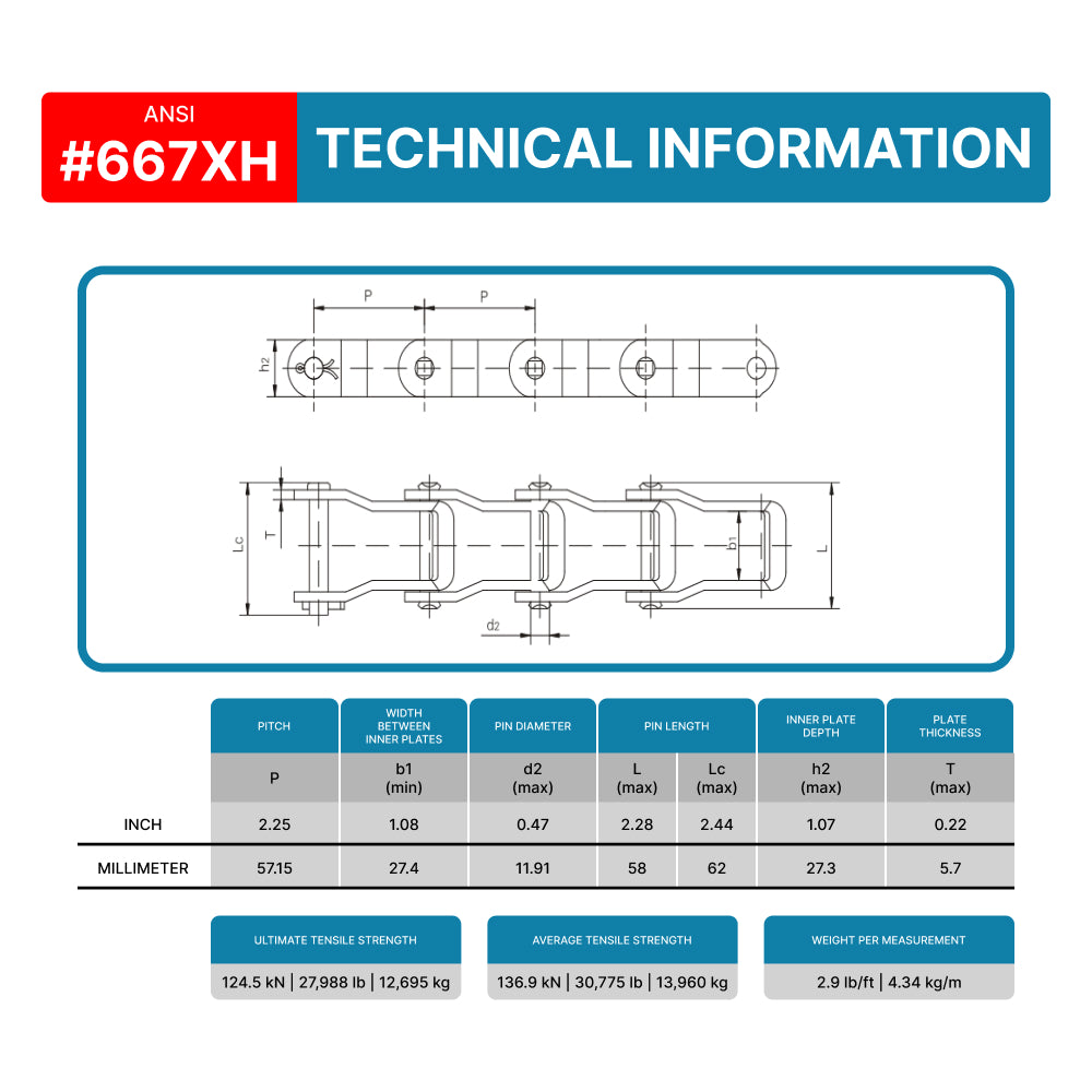 667XH Pintle Chain x 10 Feet + 2 Connecting Links