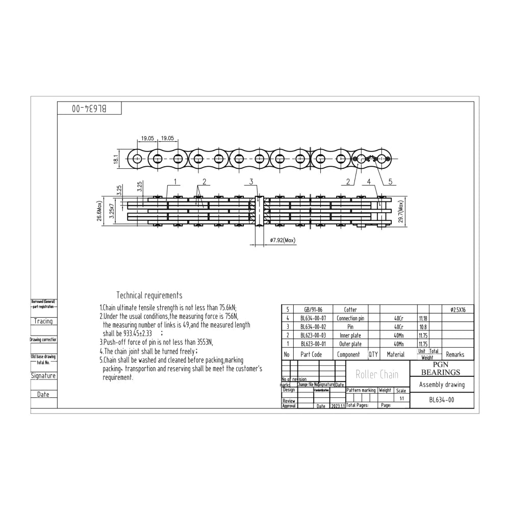 BL634 Leaf Chain 10FT – Forklift Masts & Hoisting + 2 Links