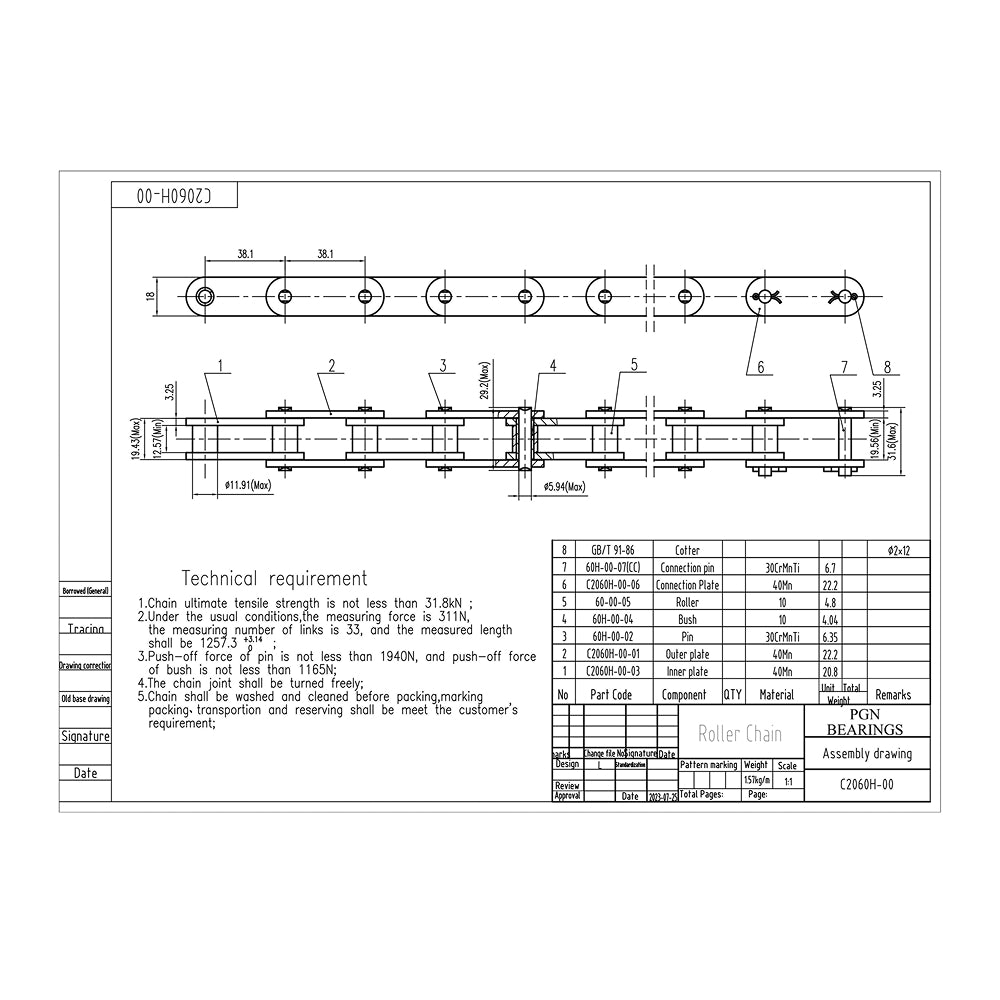 C2060H Heavy Duty Conveyor Roller Chain x 10 Feet + 2 Connecting Links
