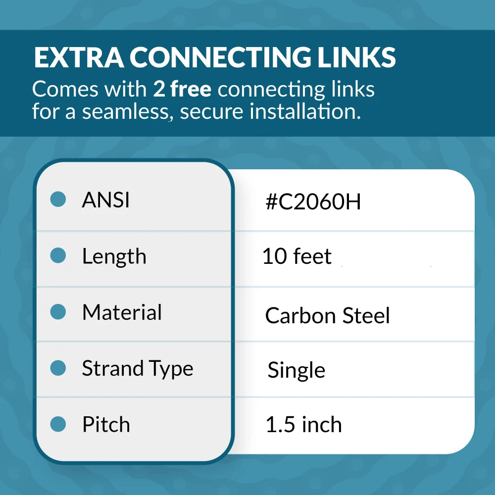 C2060H Heavy Duty Conveyor Roller Chain x 10 Feet + 2 Connecting Links