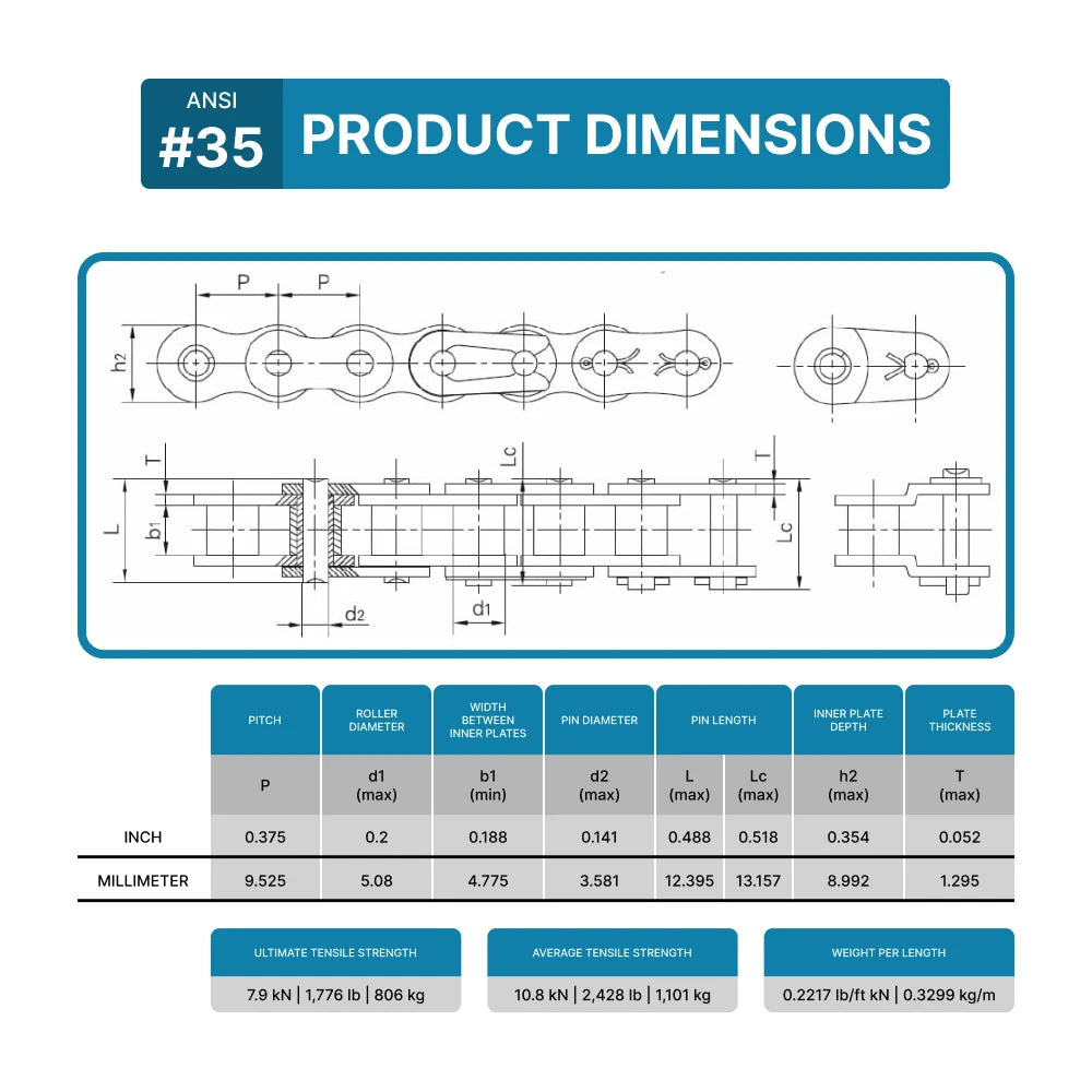 #35 Roller Chain Offset Links - 3/8" Pitch - Half Link