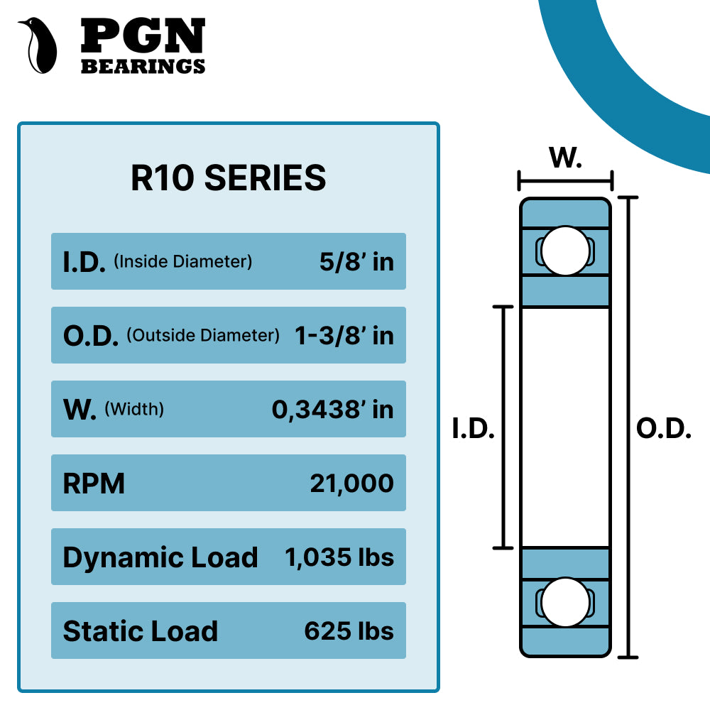 thumbnail image 2 of 2x R10-2RS Premium Rubber Seal Ball Bearings C3 – 5/8x1-3/8x0.3438 By PGN Bearings 2 of 4
