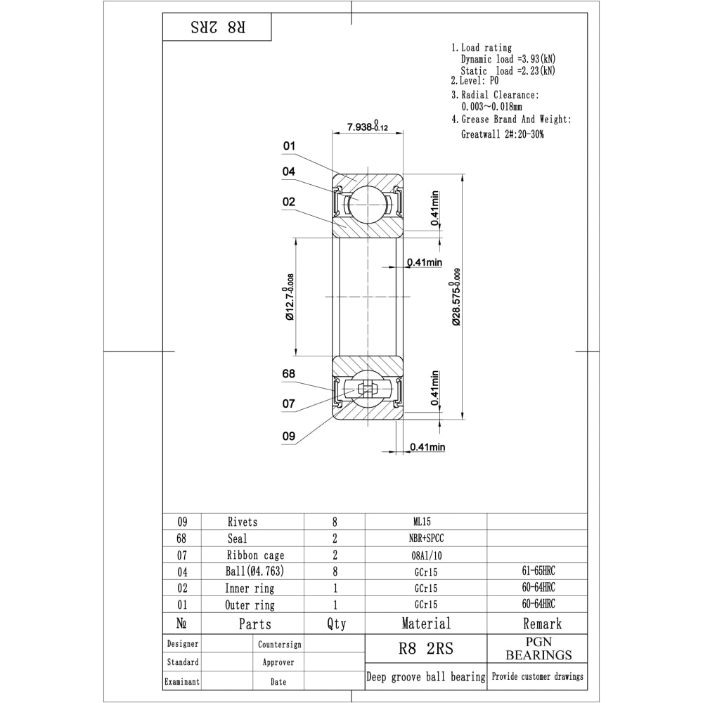 R8-2RS Ball Bearing - C3 Clearance - 1/2"x1-1/8"x5/16"