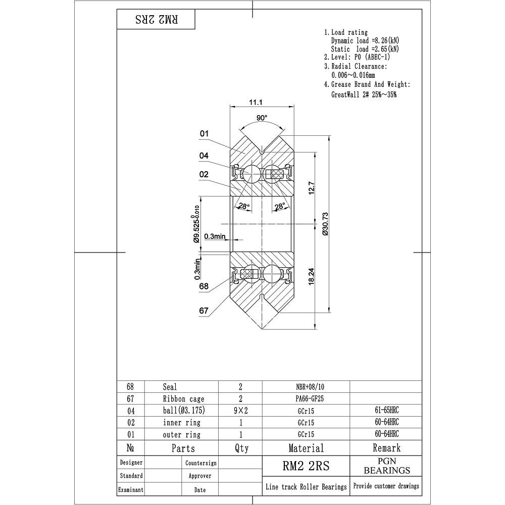 RM2-2RS 3/8" V Groove Roller Ball Bearing
