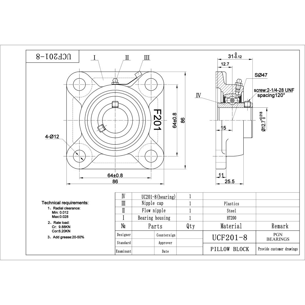 UCF201-8 Pillow Block Square Flange Mounted Bearing 1/2" Bore