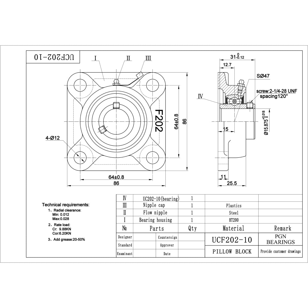 UCF202-10 Pillow Block Square Flange Mounted Bearing 5/8" Bore