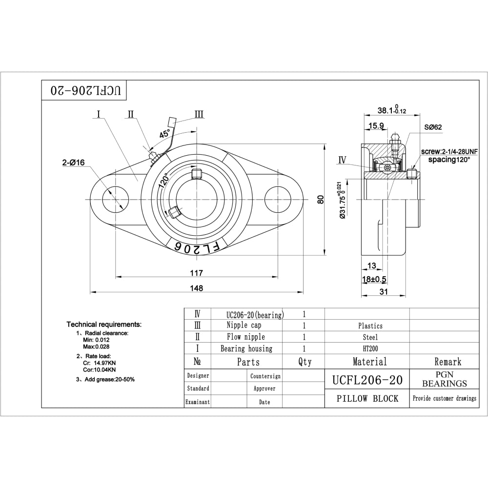 UCFL206-20 Pillow Block Flange Mounted Bearing 1-1/4" Inch Bore